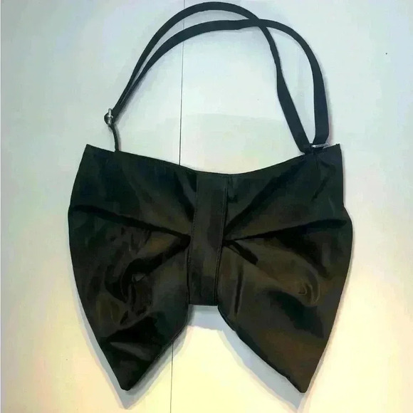 Unbranded Black Satin Bow Adjustable Crossbody Shoulder Bag Purple Skull Patch - Picture 4 of 15